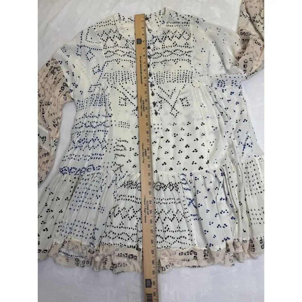 Free People Shibori Tunic Dress Women’s Sz S Long Sleeve Button Front Raw Hem - Picture 11 of 12